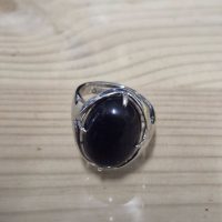 Anillo Abierto Ajustable de Acero Bizantino de Obsidiana