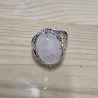 Anillo Abierto Ajustable de Acero Bizantino de Cuarzo Blanco