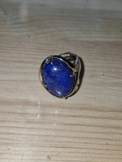 Anillo Abierto Ajustable Acero Bizantino de Lapislázuli